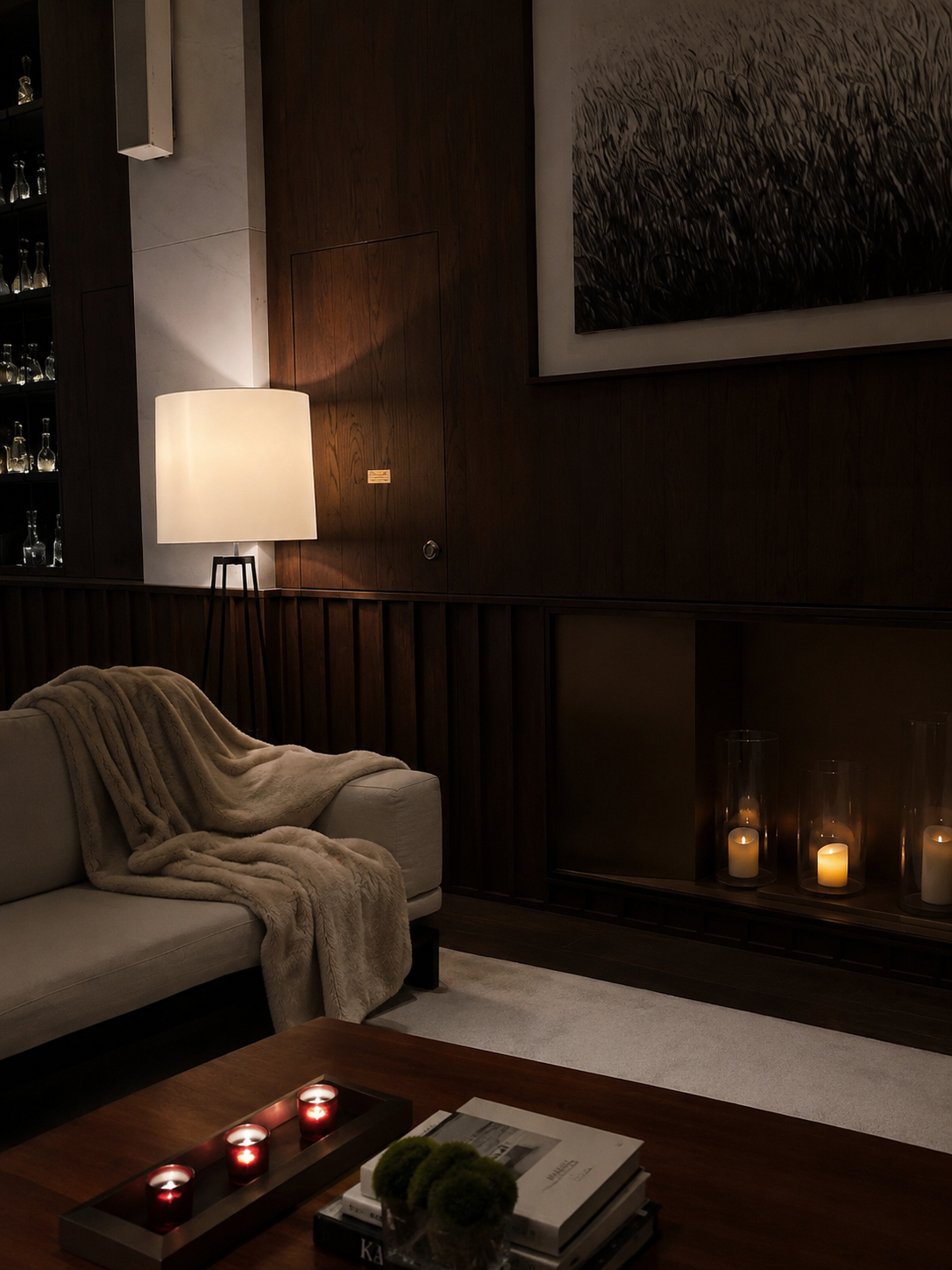 Candlelit lounge detail in Shenzhen